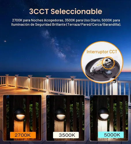 Vista 4 de CLOUDY BAY [Pack de 6] Luces LED de Cubierta de Bajo Voltaje de 3CCT para Exteriores, 2700K/3500K/5000K Seleccionables, Luz para Escalera, Valla
