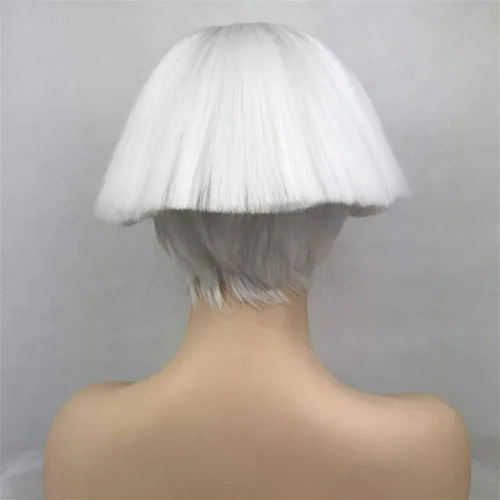 Vista 5 de Aimole Pelucas sintéticas rectas cortas Yaki blanco hongo cabeza peluca Bowl corte de pelo pelucas Bob (1001 blanco)