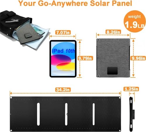 Vista 2 de Paneles solares portátiles de 40 W, mini panel solar plegable con DC5.5, puertos USB-C, USB-A para centrales eléctricas, teléfonos celulares, banco