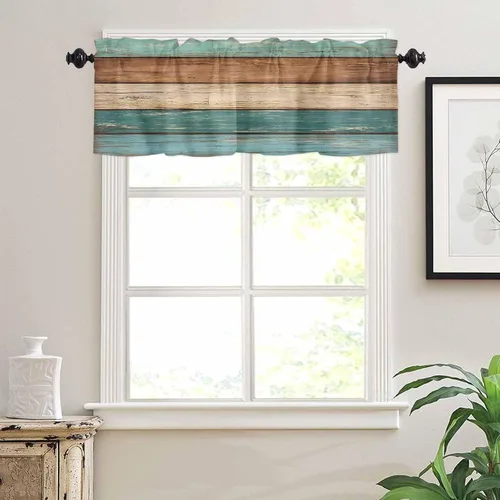 Vista 114 de Cenefa de cortina con lazo rojo de Navidad para ventanas, sala de estar, cocina, baño, granja, bolas de Navidad de acuarela con diseño de bayas