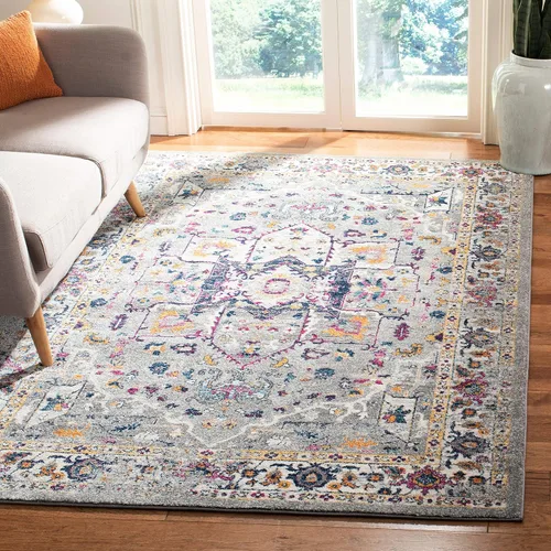 Vista 20 de SAFAVIEH Evoke Collection EVK275C Medallón oriental envejecido, no desprende pelusa, 2'2" x 4', color azul/naranja, alfombra de acento para sala