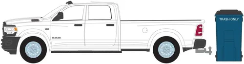 Vista 2 de ModelToyCars Dodge Ram 2500 Tradesman 2021 con cubo de basura, color blanco - Greenlight 97130F - Coche fundido a presión a escala 1/64