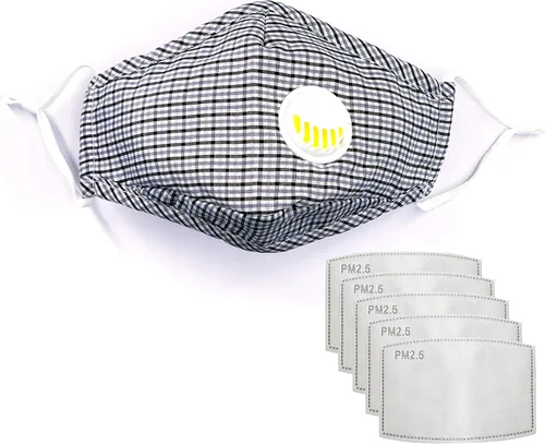 Vista 5 de Mascarilla reutilizable lavable de algodón de alta calidad con válvula de respiración y bolsillo para filtro (incluye 5 filtros gratis)