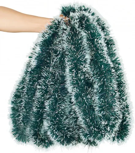 Vista 10 de Guirnalda de oropel de Navidad de 15,2 m, guirnalda metálica gruesa verde oscuro con diseño de torsión para árbol de Navidad, decoraciones