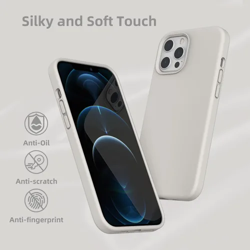 Vista 5 de Funda de silicona líquida compatible con iPhone 12 Pro Max, color piedra [Protección contra caídas]
