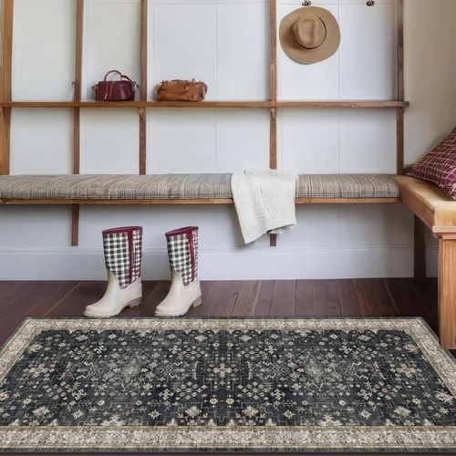 Vista 186 de Hazo Haus – Alfombra pequeña para entrada, cocina o baño, antideslizante con base de goma, resistente a las manchas y a la decoloración, diseño