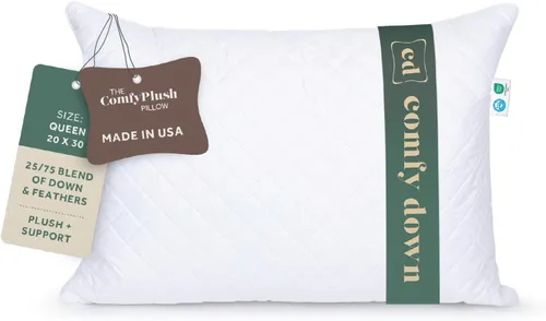 Vista 9 de ComfyDown Almohada de cama de felpa con apoyo de plumas y plumón de alta calidad para dormir, funda de algodón acolchada de lujo, fabricada