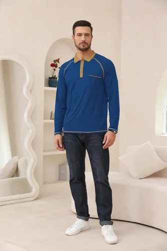 Vista 4 de Polo de manga larga para hombre, polo de golf ligero, ajuste regular, raglán