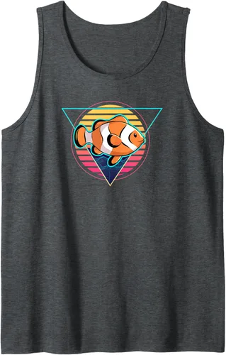 Vista 3 de Clown Fish Futuristic Synthwave Vaporwave Aquarium Clown Tank Top Negro