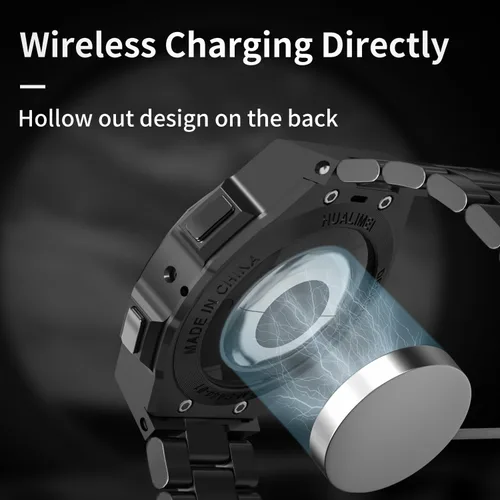 Vista 4 de Funda de lujo con correa diseñada para Samsung Galaxy Watch 6/5/4 de 1.732 pulgadas, resistente funda protectora militar de metal con correa táctica