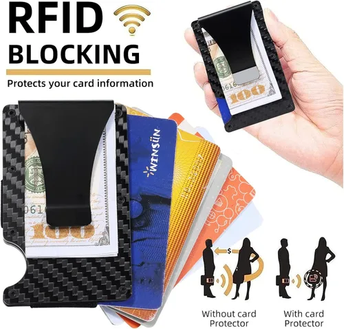 Vista 7 de Comkey Billeteras minimalistas para hombre - Walle de fibra de carbono - Cartera RFID para hombre, Fibra de carbono, Minimalista