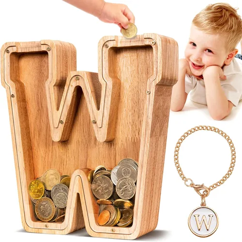 Vista 55 de SummiDate Alcancía de madera de letra para niños y niñas, Alfabeto, personalizada, regalo de cumpleaños y pascua para niños (A)