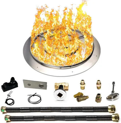 Vista 30 de Kit de sartén y anillo de acero inoxidable para quemador de hoguera, con encendido por chispa para fogatas de propano líquido, sartén de 18