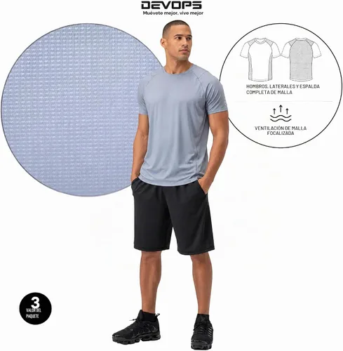 Vista 8 de DEVOPS Paquete de 3 camisetas atléticas de manga corta para hombre que Carbón / azul marino / acero
