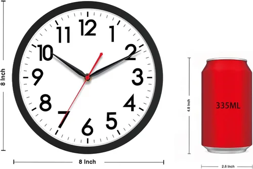Vista 2 de AKCISOT - Reloj de pared de 8 pulgadas, silencioso, funciona con pilas, color negro