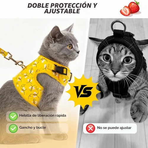 Vista 2 de BINGPET Arnés para gatos con correa y collar para caminar, a prueba de escapes, con correa de 59 pulgadas, arnés de chaleco suave ajustable