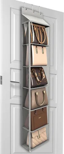 Vista 15 de Lirex Organizador de bolso para colgar sobre la puerta y estante para el armario, organizador de almacenamiento de bolsos con colgador para bolsos.