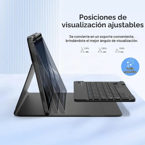 Vista 4 de MMK - Funda con teclado para Samsung Galaxy Tab A11+/A9+ Plus, color negro Funda de teclado desmontable magnética inalámbrica con soporte