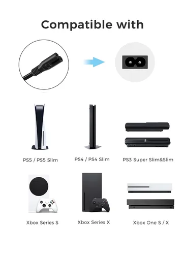 Vista 2 de TPLTECH Cable de alimentación de CA compatible con Xbox Series S/Series X, Xbox One S/X, PS5/PS4/PS3 Slim, reemplazo de cable de alimentación C7