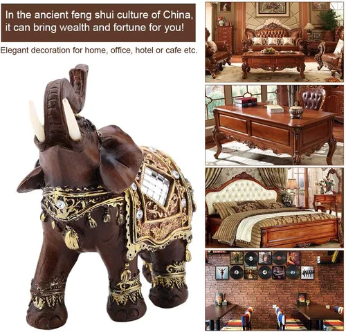 Vista 2 de Hilitand Lucky Wealth - Estatua de elefante, escultura de grano de madera de Feng Shui, decoración de escritorio para el hogar, regalo (L)