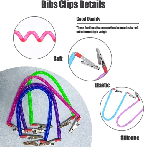 Vista 4 de 4 piezas de servilletero, clips de babero multicolor para dental, cadenas de cuello con clips de metal para clínica dental, protector de ropa