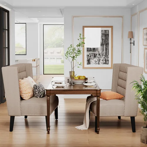 Vista 4 de Andeworld Sofá Loveseat Settee Banco Sofá Moderno, Banco Banqueta Tapizado con Respaldo para Comedor, Sala de Estar, Pasillo o Entrada, Putty