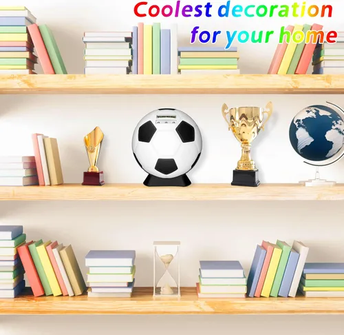Vista 3 de MOMMED Alcancía para niños, alcancía digital, alcancía de pelota de fútbol, regalos de fútbol para niños, alcancía de monedas con aspecto de balón
