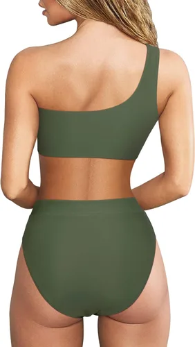 Vista 68 de MOOSLOVER Traje de baño de dos piezas con corte alto y cintura alta para mujer