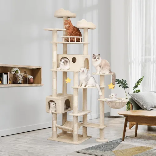 Vista 6 de Meecal Árbol de gato resistente de 79 pulgadas para gatos de interior y adulto, torre gigante alta para gatos con poste rascador, perchas grandes