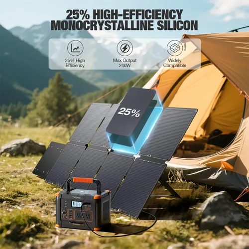 Vista 3 de GRECELL - Panel solar portátil de 240 W para central eléctrica, ultraligero y plegable 25% Efficiency Mono Foldable Solar Charger with 4