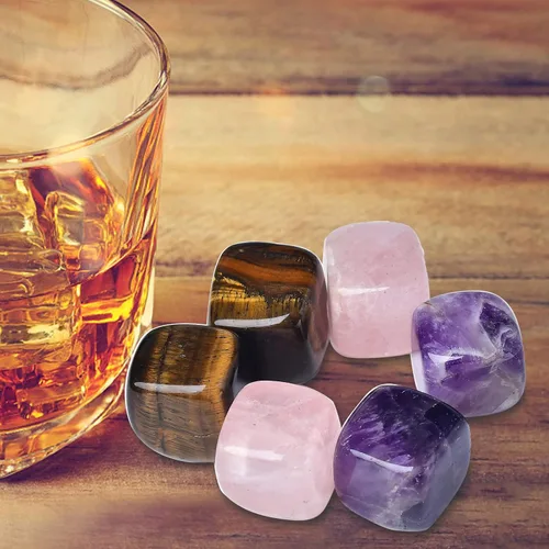 Vista 8 de Piedras de whisky de amatista, cubos de hielo de cristal para bebidas, rocas de whisky, cubos de vino de 0.7 a 0.8 pulgadas, regalos para mujeres