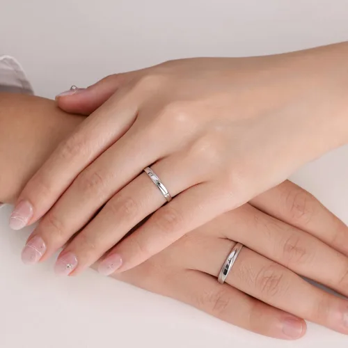 Vista 6 de Meissa 2 anillos de pareja para hombres y mujeres de plata de ley 925, anillos de boda anchos, tamaño ajustable, anillo de promesa a juego, anillos