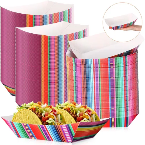Vista 7 de Engrowtic 50 piezas de bandejas desechables para nachos mexicanos, bandejas de comida para fiestas, bandejas de papel para aperitivos ensambladas