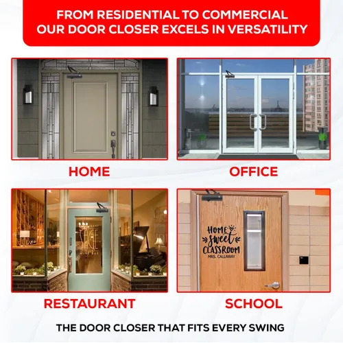 Vista 8 de Cierrapuertas de grado comercial/residencial – Cierre automático hidráulico de 3 resortes de aluminio resistente – Velocidad ajustable, montaje