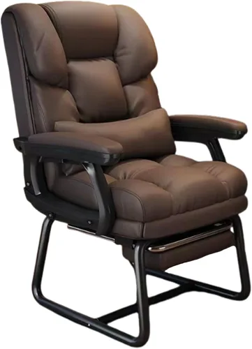 Vista 10 de Silla de oficina de piel sintética suave gruesa con almohada lumbar de espuma viscoelástica y reposapiés oculto. Puedes acostarte con un clic