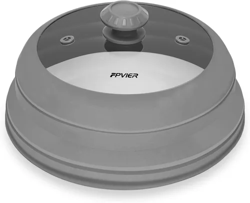 Vista 9 de FPVIER Cubierta plegable para salpicaduras de microondas - Tapa ventilada de silicona y vidrio con mango de fácil agarre, se ajusta a platos