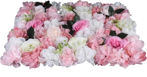 Vista 26 de Paneles de flores artificiales para decoración de pared, 6 piezas de rosas falsas, peonía, eucalipto, telón de fondo de pared de rosas para fiesta 6