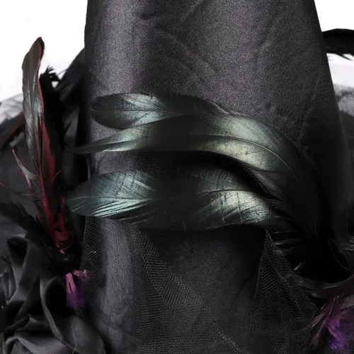 Vista 9 de Goetland - gorro de bruja con velos arañas y plumas para Halloween para mujer
