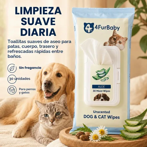 Vista 2 de Toallitas para perros para patas y traseros, sin perfume, 30