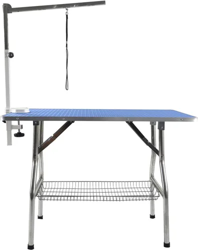 Vista 2 de Flying Pig - Mesa plegable de 32 pulgadas con marco de acero inoxidable resistente para perros y mascotas (32 x 21 pulgadas, azul)