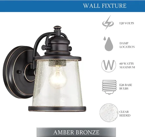 Vista 6 de Ciata Iluminación para exteriores, montaje en pared, aplique de una sola luz, lámpara de bronce resistente a la intemperie, 60 vatios, accesorio