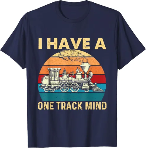 Vista 60 de Camiseta con texto en inglés "I Have A One Track Mind - Trainspotter Model Train Railroad, Negro, S