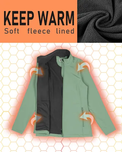 Vista 6 de 33,000ft Chaqueta ligera Softshell para mujer, con forro polar, rompevientos, impermeable, cálida para correr, golf, senderismo
