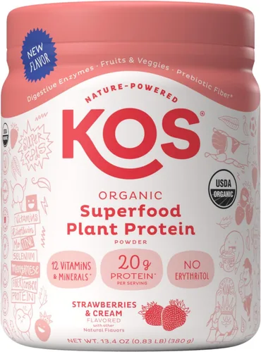 Vista 16 de KOS Proteína en polvo a base de plantas, muffin de arándano - Superalimento de proteína de guisantes orgánico con mezcla de espirulina y apoyo