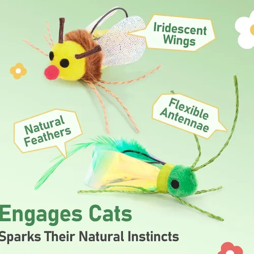 Vista 3 de SONGWAY Varita de juguete para gatos – Juguete de varita de gato con 4 piezas de repuesto de juguete de plumas de insecto, juguetes interactivos