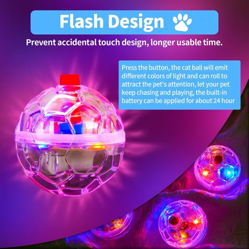 Vista 3 de Pelotas de gato iluminadas de 24 piezas, equipo de caza de fantasmas, bola mágica para gatos activada por movimiento interior, juguetes de plástico