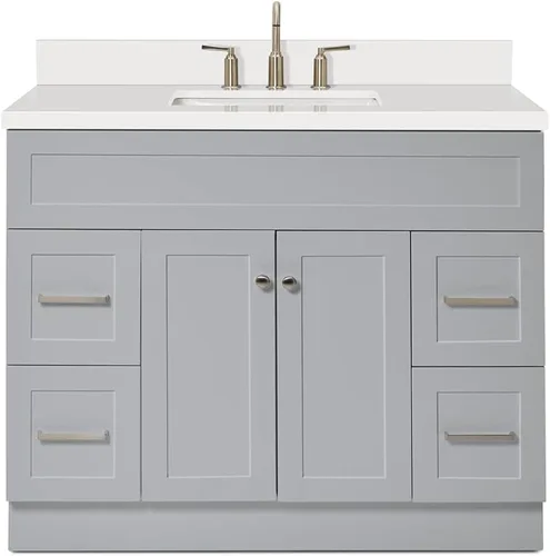 Vista 8 de ARIEL Hamlet - Mueble de baño de 42 pulgadas con fregadero, madera maciza, encimera y protector contra salpicaduras de cuarzo blanco puro de 1.5