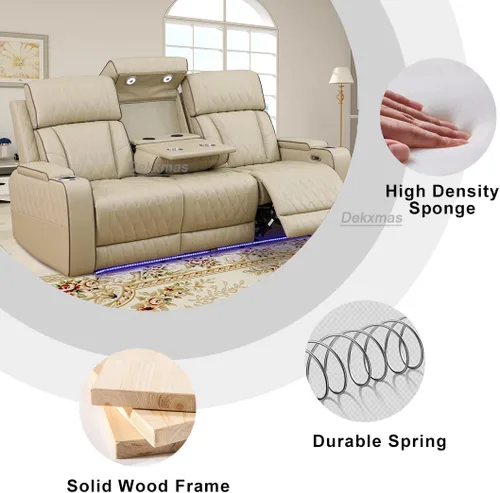 Vista 92 de Juego de sofá reclinable eléctrico, seccional de cuero transpirable beige, juego de muebles de sala de estar, 2 piezas, sofá reclinable eléctrico
