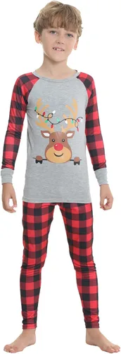 Vista 5 de YIJIU Pijamas de Navidad con estampado de ciervos y tótem de manga larga