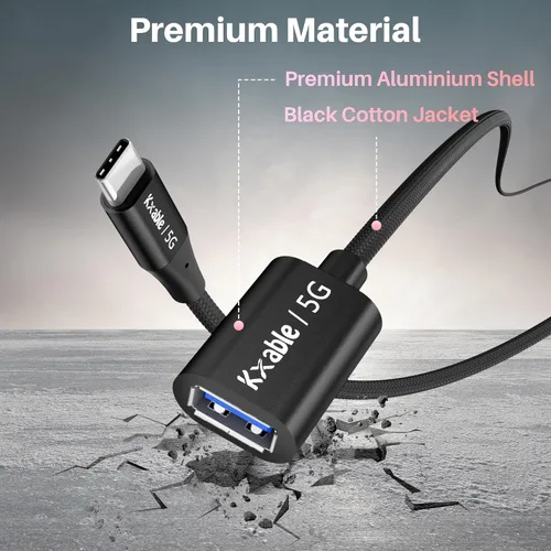 Vista 4 de Cable USB C a USB hembra de 2 pies, tipo C macho a USB A 3.1 hembra OTG, transferencia de datos de 5 Gbps, compatible con MacBook Pro/Air, iPhone 17